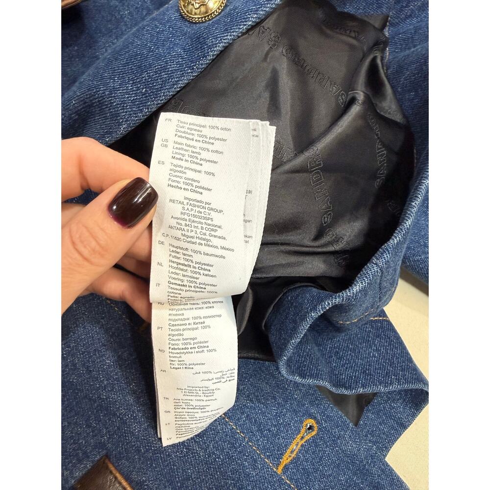 Sandro Denim Jacket With Leather Collar Size 38 (US 4-6 ) - Picture 6 of 8